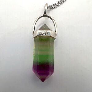 Marked Sterling Fluorite double point Pendant on a 925 Sterling Chain